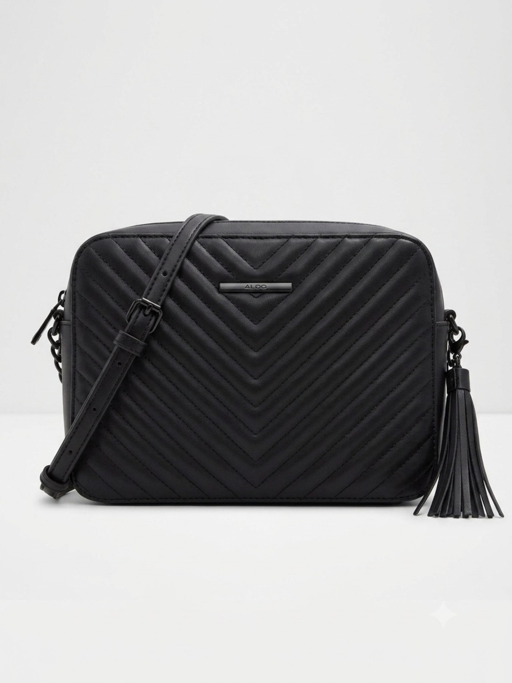 Aldo Black Quilted Crossbody with Tassel Accent